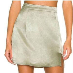 L*space Metallic Satin Light Pastel Olive / Sage Green Leg Slit Mini Skirt Sz XL